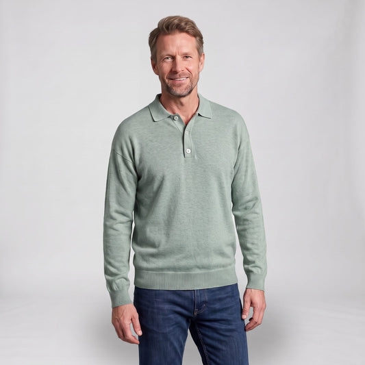 Polo met Lange Mouwen voor Heren in Zacht Fijngebreid met Drie Knopen, Elegant en Comfortabel