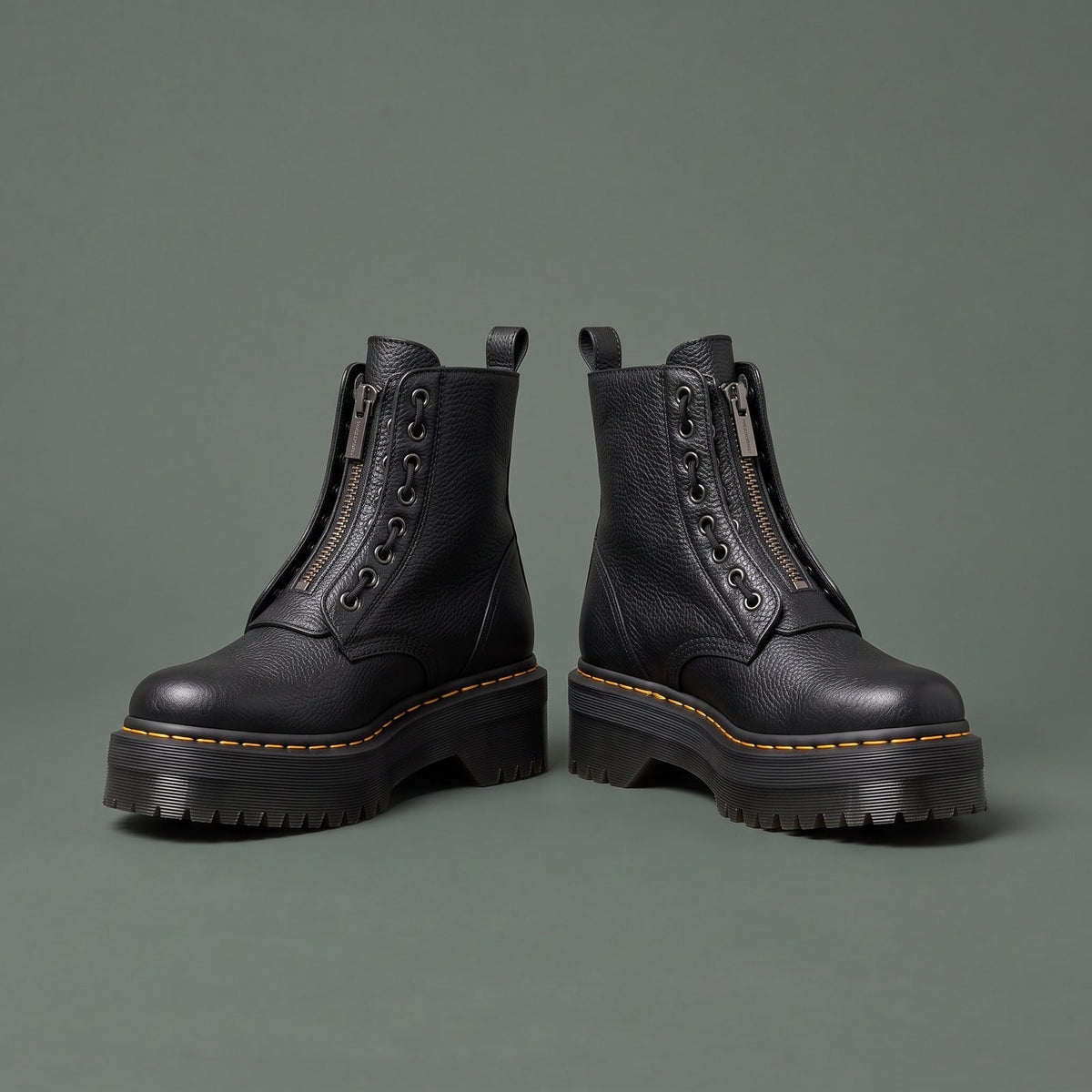Leather Boots, Læderstøvler Dame med Plateausål og Lynlås 1