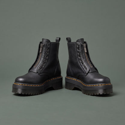 Leather Boots, Læderstøvler Dame med Plateausål og Lynlås 1