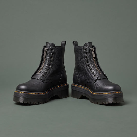 Leather Boots, Læderstøvler Dame med Plateausål og Lynlås 1
