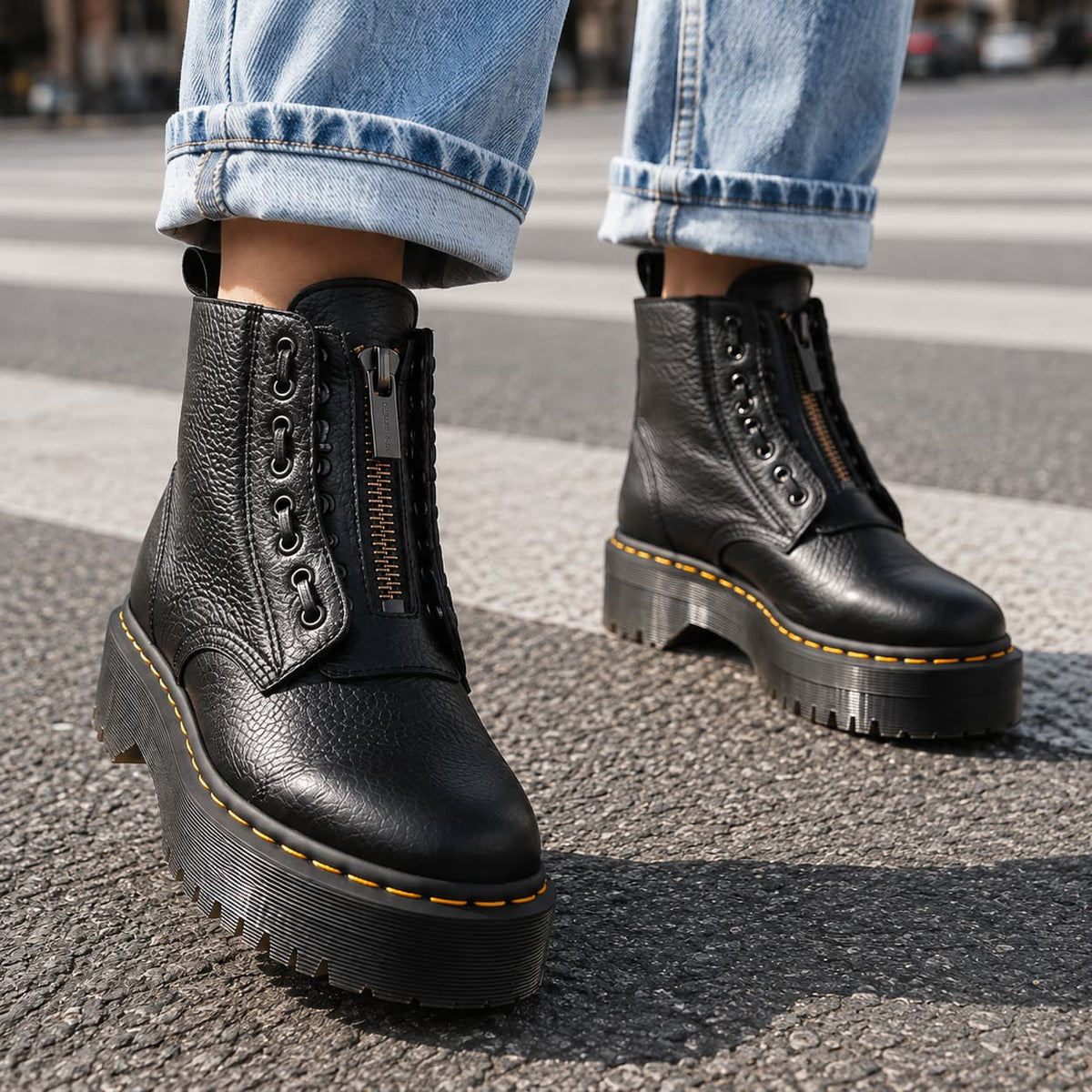 Leather Boots, Læderstøvler Dame med Plateausål og Lynlås 2