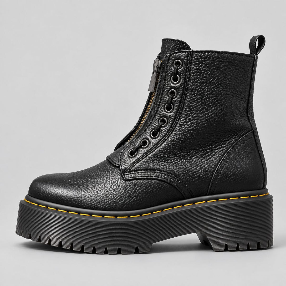 Leather Boots, Læderstøvler Dame med Plateausål og Lynlås 3