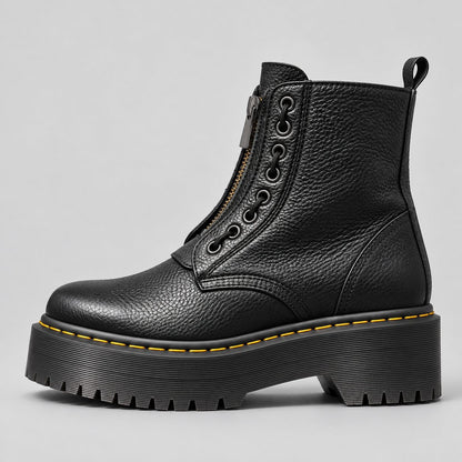 Leather Boots, Læderstøvler Dame med Plateausål og Lynlås 3