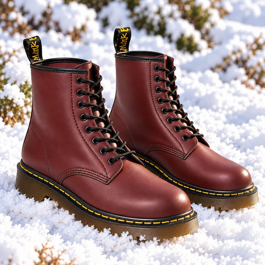 Veterlaarzen Dames in Leerlook, Klassieke Veterboots met Antislipzool