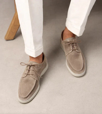 Loafers Herre i Ruskindslook med Snøre og Hvid Sål 2