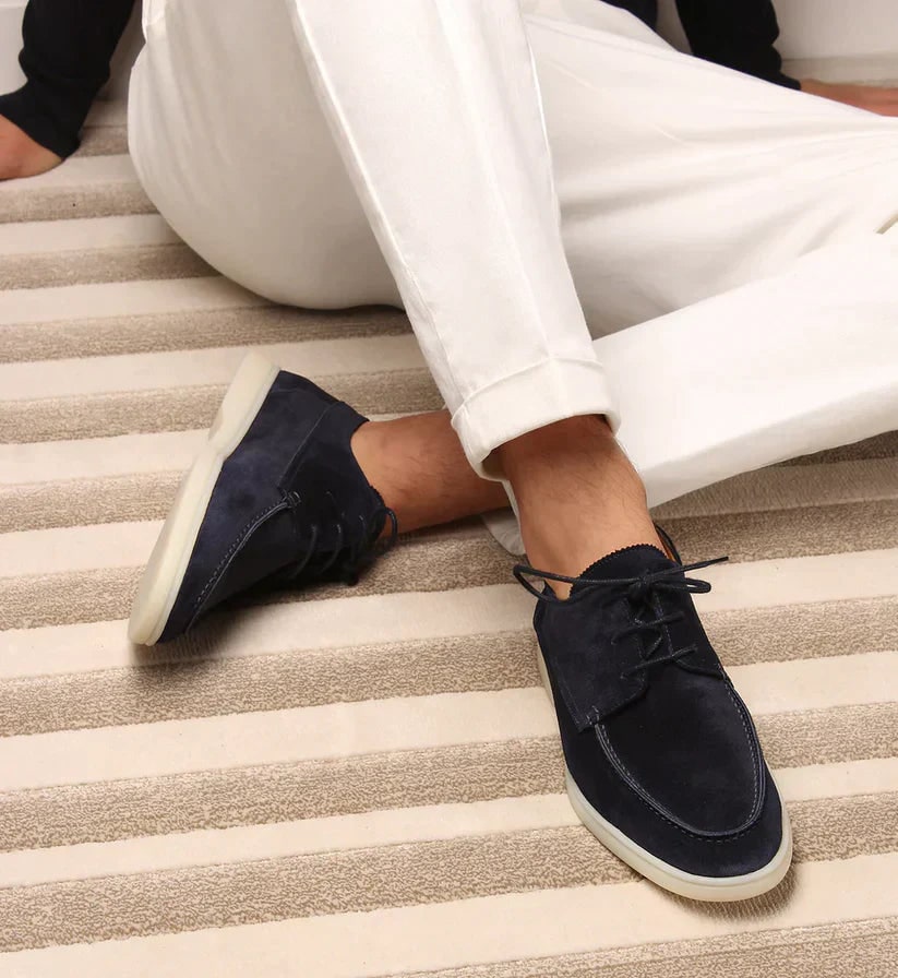Loafers Herre i Ruskindslook med Snøre og Hvid Sål 3