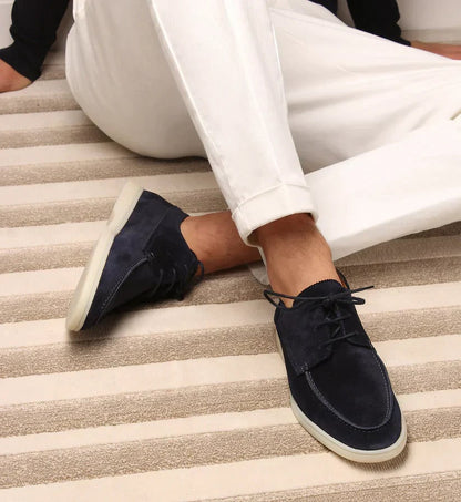 Loafers Herre i Ruskindslook med Snøre og Hvid Sål 3