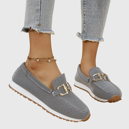 Grå strikkede loafers dame med hvid sneakersål 6