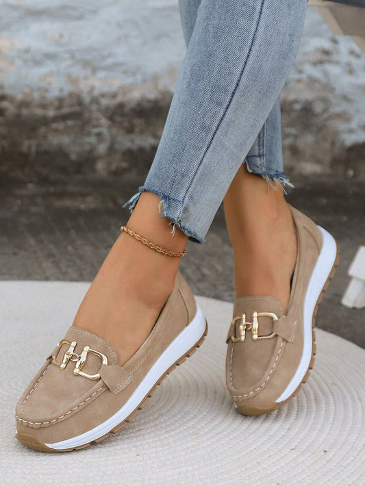 Comfort Loafers met Sleehak en Kettinggesp, Mocassins in Suèdelook