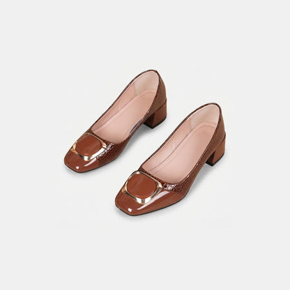 Loafers Dame med Lav Blokhæl og Guldspænde i Krokolook 1