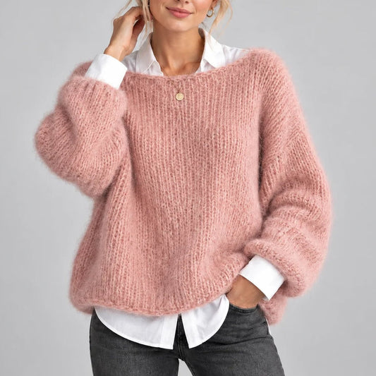 Oversized Grofgebreide Trui voor Dames met Ballonmouwen