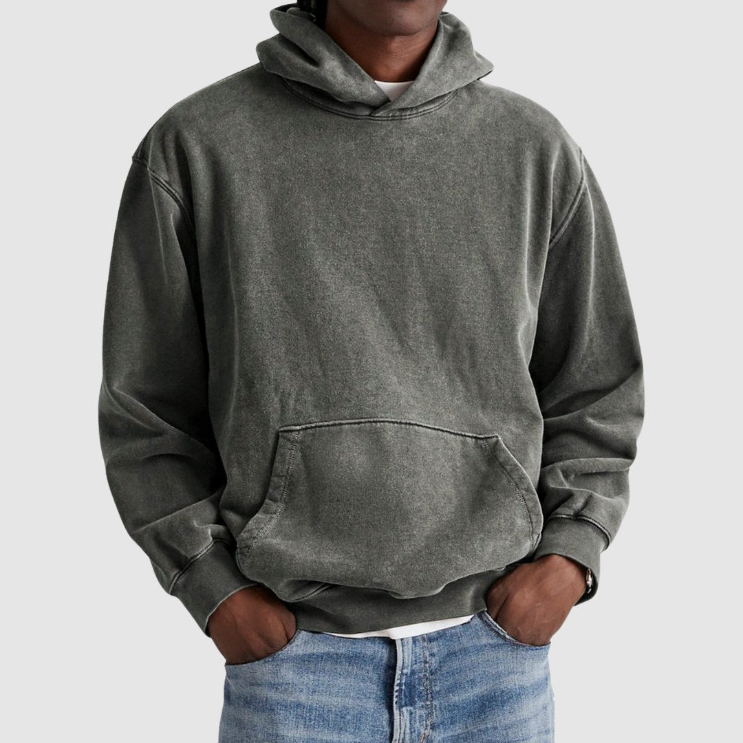 Hættetrøje Herre Oversized i Vasket Look med Kængurulomme 2