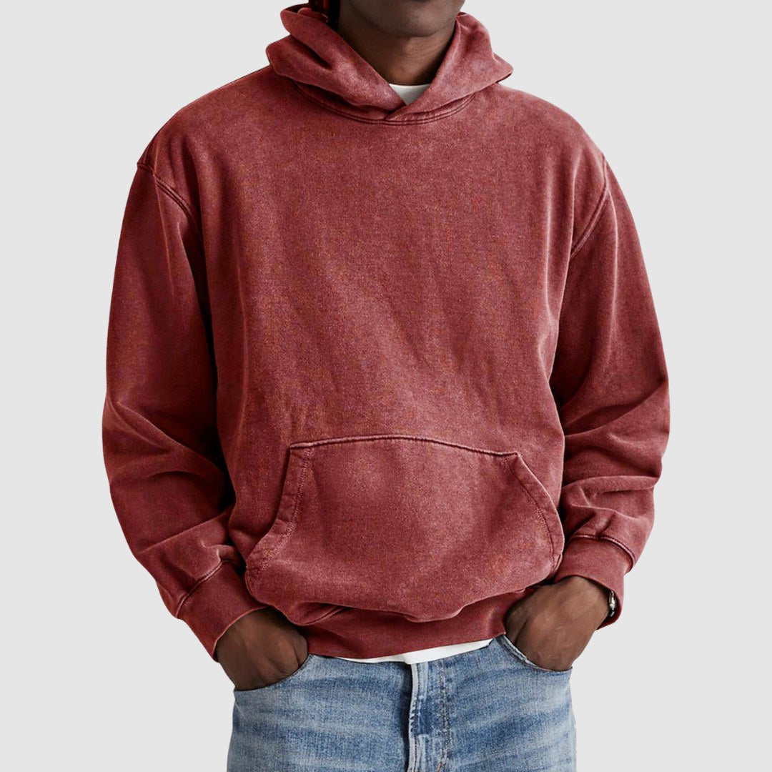 Hættetrøje Herre Oversized i Vasket Look med Kængurulomme 4