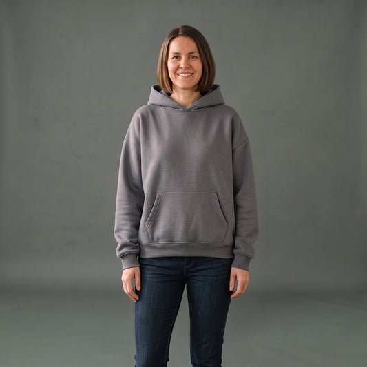 Oversized Hoodie Dame, Hættetrøje med Lave Skuldre og Kængurulomme