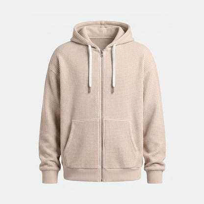 Oversized Hoodie med Lynlås til Herre i Vaffelstrik 1