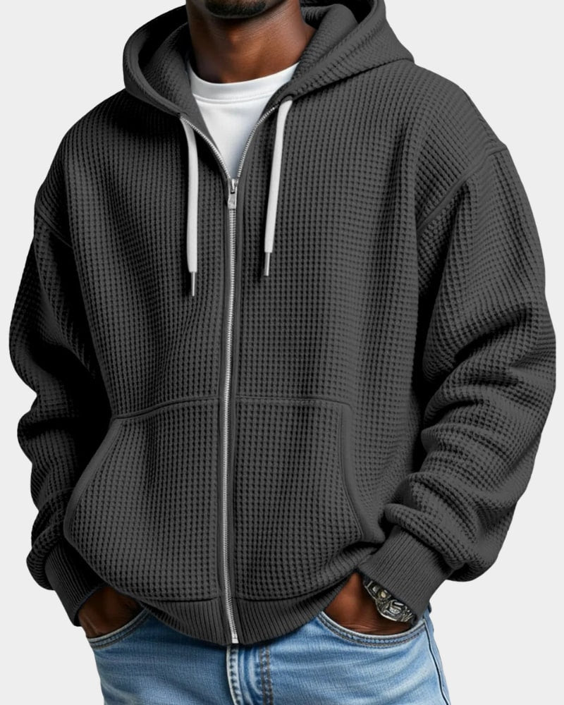 Oversized Hoodie med Lynlås til Herre i Vaffelstrik 5