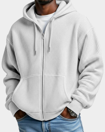 Oversized Hoodie med Lynlås til Herre i Vaffelstrik 6