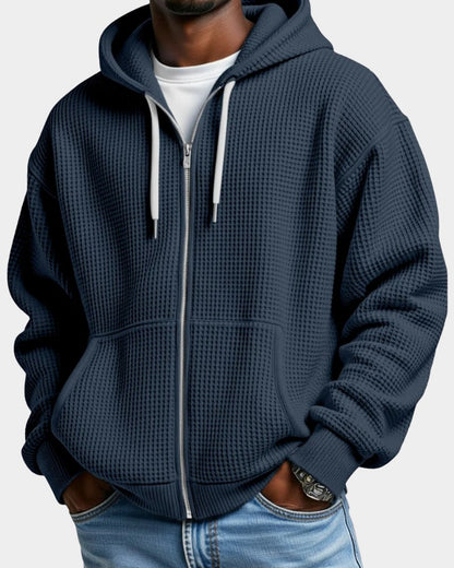 Oversized Hoodie med Lynlås til Herre i Vaffelstrik 7