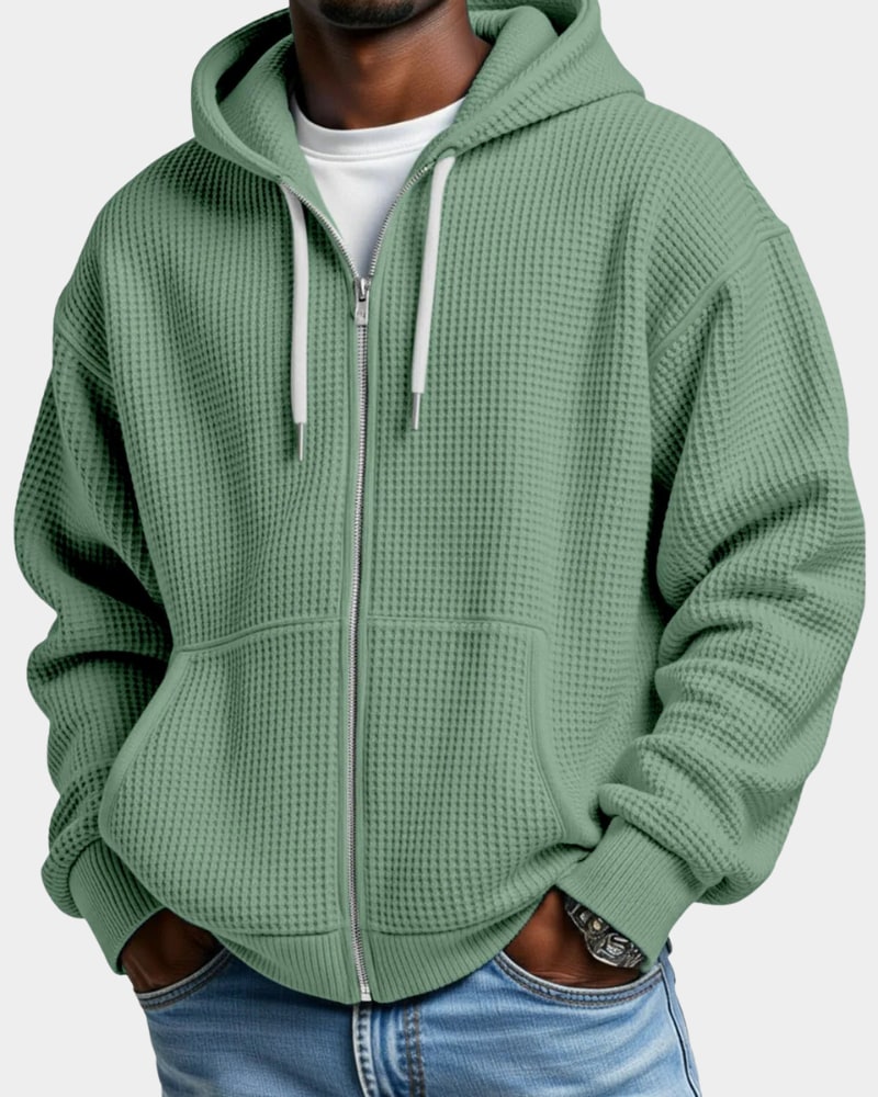 Oversized Hoodie med Lynlås til Herre i Vaffelstrik 8