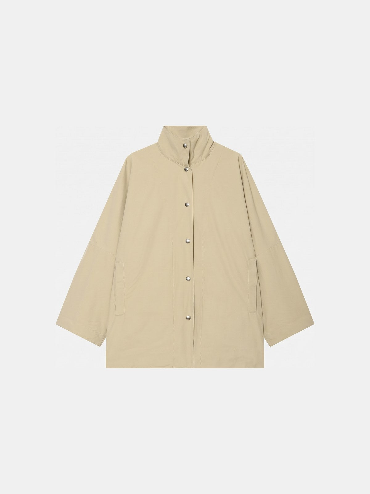 Let Oversized Regnjakke i Cape-Stil med Høj Krave og Lommer 1