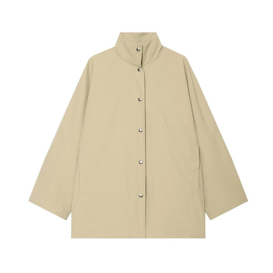 Oversized Regenjas in Cape-stijl met Hoge Kraag en Drukknopen