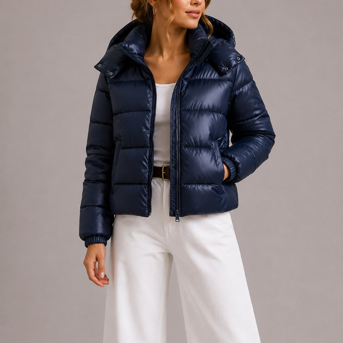 Pufferjas voor Dames met Capuchon, Lichte Gewatteerde Winterjas 3