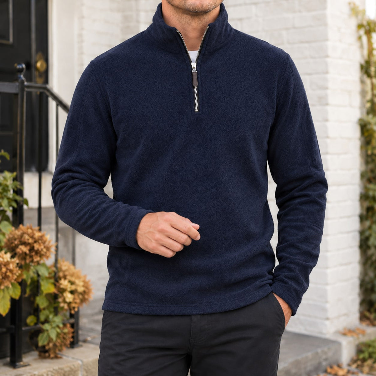 Quarter Zip Sweater Herre i Blød Fleece med Høj Krave 4