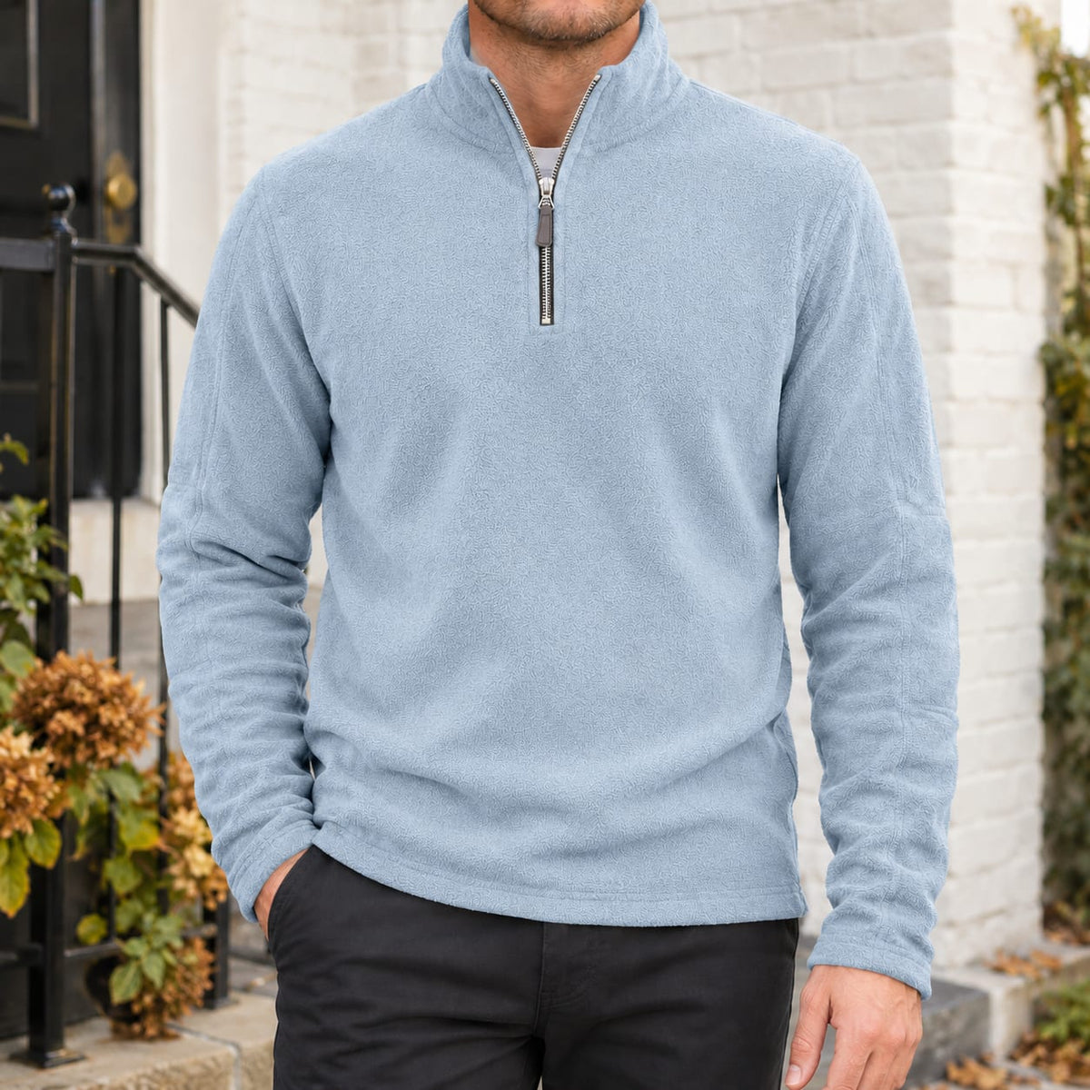 Quarter Zip Sweater Herre i Blød Fleece med Høj Krave 5