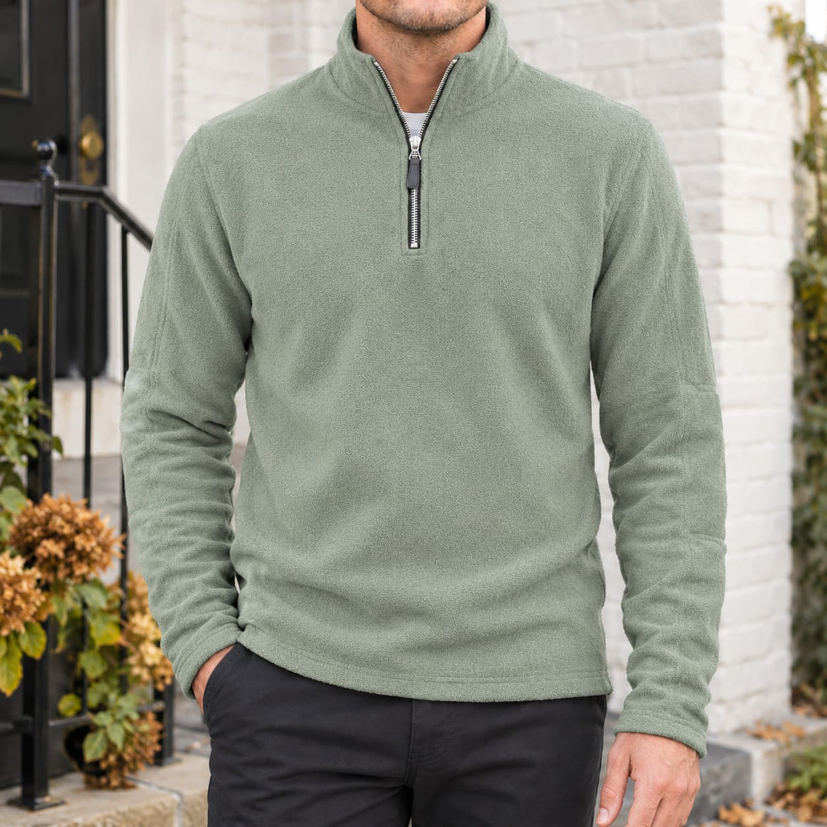 Quarter Zip Sweater Herre i Blød Fleece med Høj Krave 7