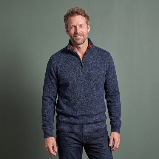 Quarter Zip Sweater Herre i Meleret Strik med Høj Krave 1