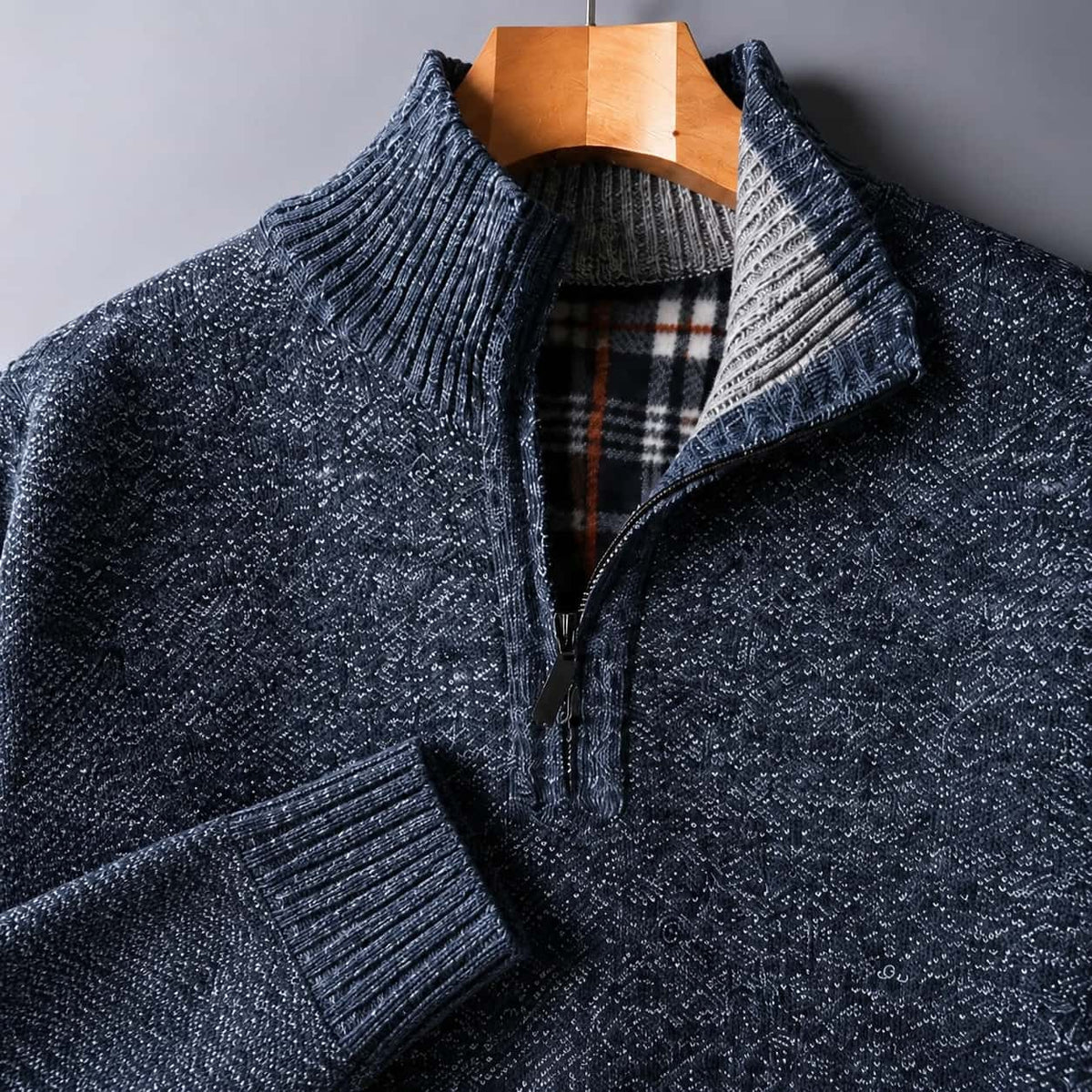 Quarter Zip Sweater Herre i Meleret Strik med Høj Krave 2