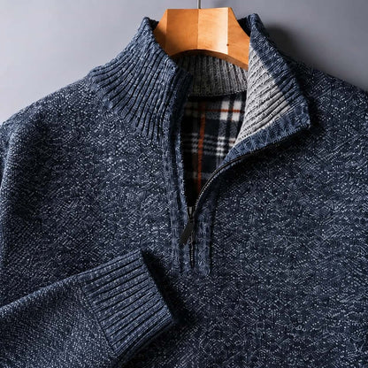 Quarter Zip Sweater Herre i Meleret Strik med Høj Krave 2