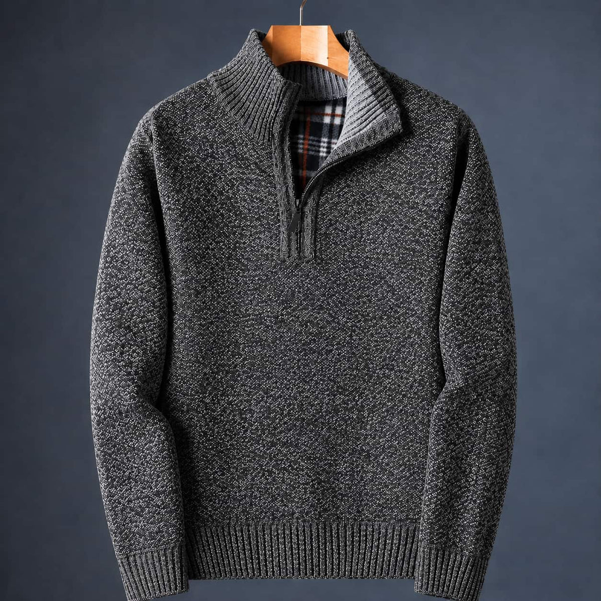 Quarter Zip Sweater Herre i Meleret Strik med Høj Krave 3