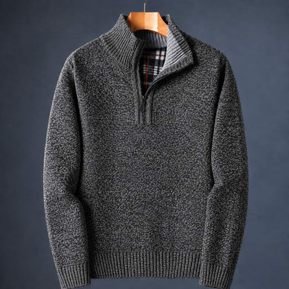 Quarter Zip Sweater Herre i Meleret Strik med Høj Krave 3