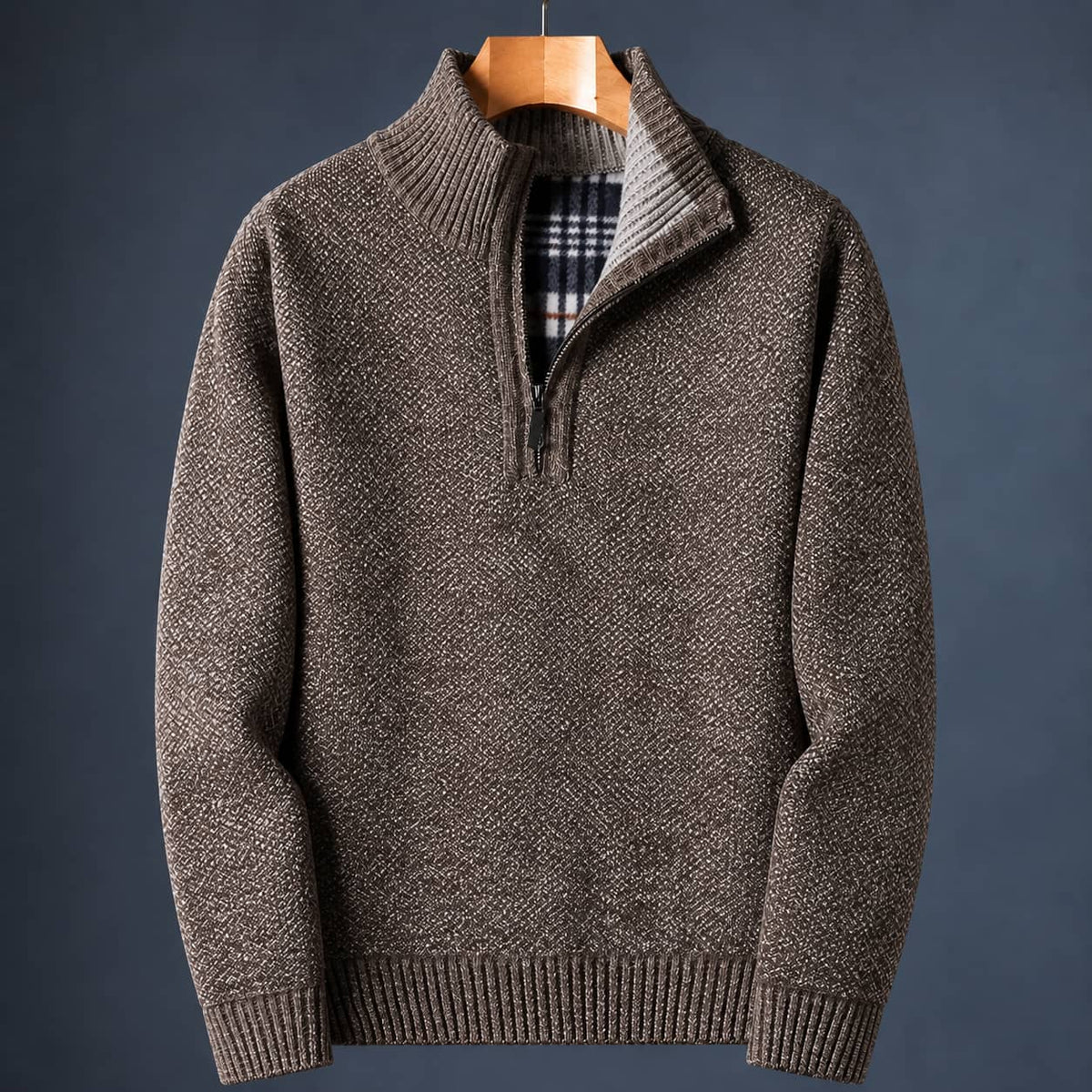 Quarter Zip Sweater Herre i Meleret Strik med Høj Krave 4