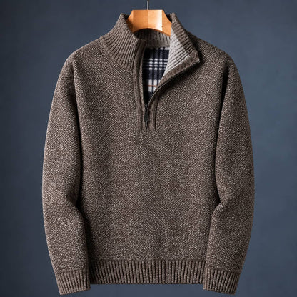 Quarter Zip Sweater Herre i Meleret Strik med Høj Krave 4