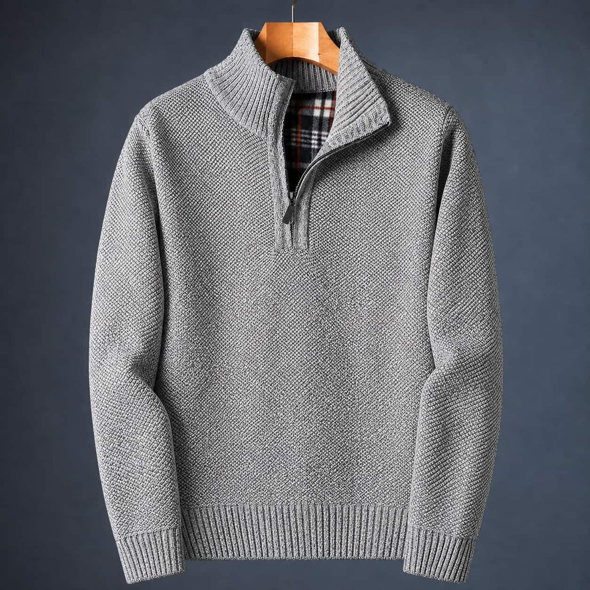 Quarter Zip Sweater Herre i Meleret Strik med Høj Krave 5