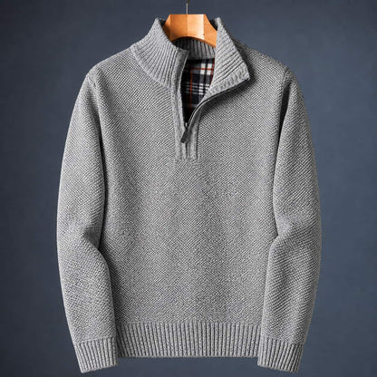 Quarter Zip Sweater Herre i Meleret Strik med Høj Krave 5