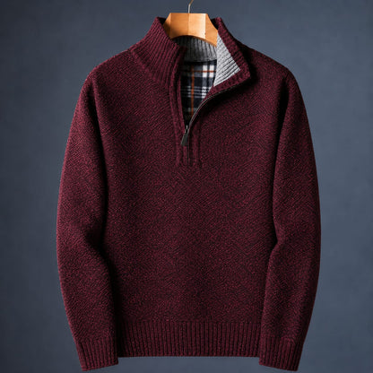 Quarter Zip Sweater Herre i Meleret Strik med Høj Krave 6