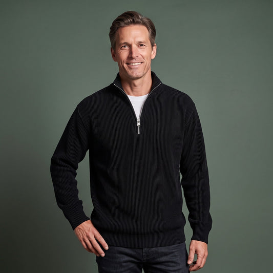 Quarter Zip Sweater Herre i Ribstrik med Opstående Krave 1