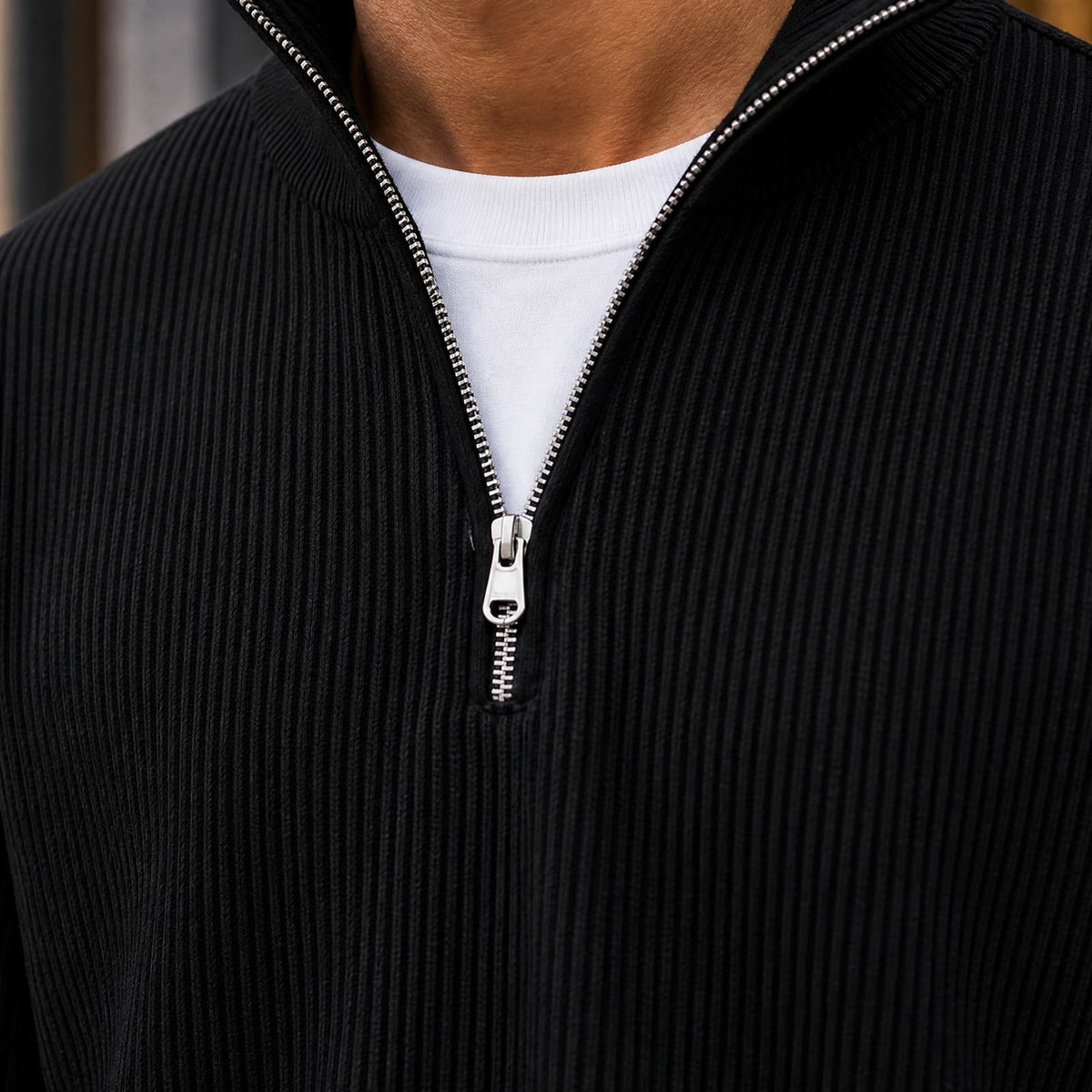 Quarter Zip Sweater Herre i Ribstrik med Opstående Krave 2