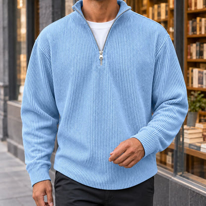 Quarter Zip Sweater Herre i Ribstrik med Opstående Krave 3