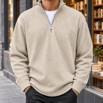 Quarter Zip Sweater Herre i Ribstrik med Opstående Krave 5