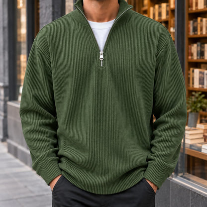 Quarter Zip Sweater Herre i Ribstrik med Opstående Krave 6