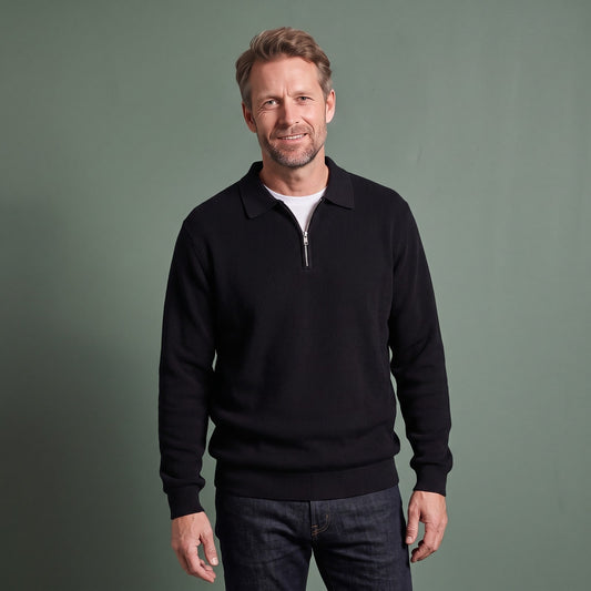Quarter Zip Sweater Herre med Polokrave og Kort Lynlås 1