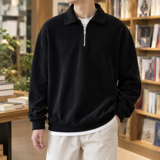 Quarter Zip Sweater Heren met Polokraag en Korte Rits in Ribbreisel