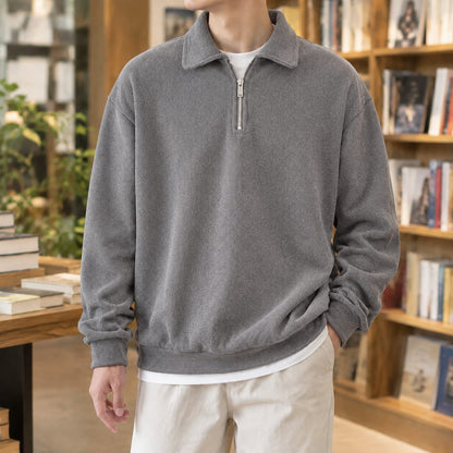 Quarter Zip Sweater Herre med Polokrave og Kort Lynlås 4