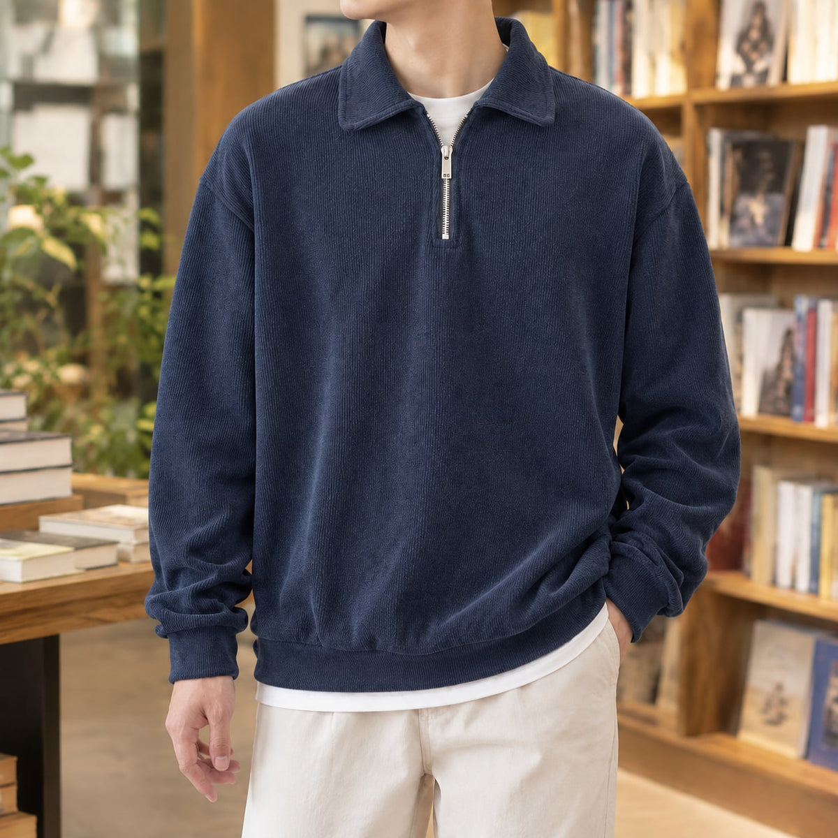 Quarter Zip Sweater Herre med Polokrave og Kort Lynlås 5