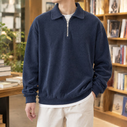 Quarter Zip Sweater Herre med Polokrave og Kort Lynlås 5