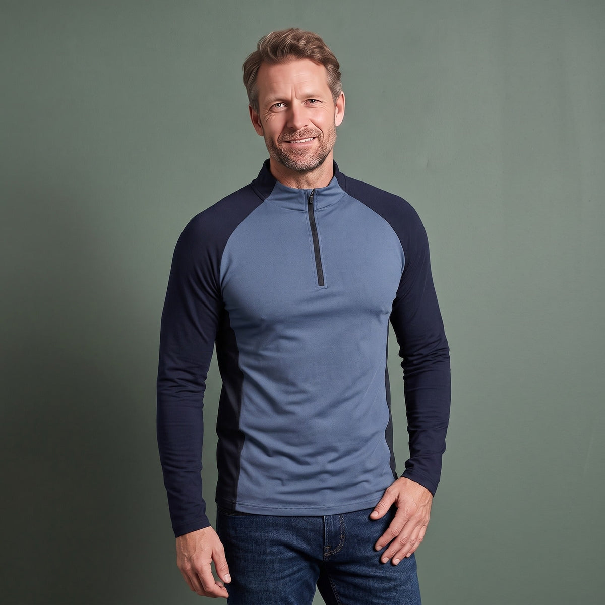 Quarter Zip Top Herre med Kort Lynlås og Raglanærmer 1